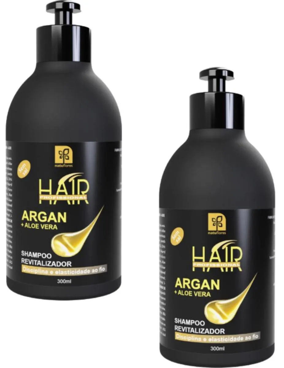 SHAMPOO HAIR PROFISSIONAL  ARGAN + ALOE VERA 300ML NATUFLORES KIT 2UN