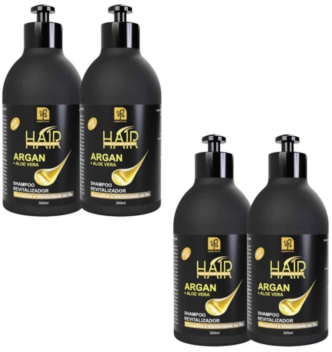 SHAMPOO HAIR PROFISSIONAL  ARGAN + ALOE VERA 300ML NATUFLORES KIT 4UN