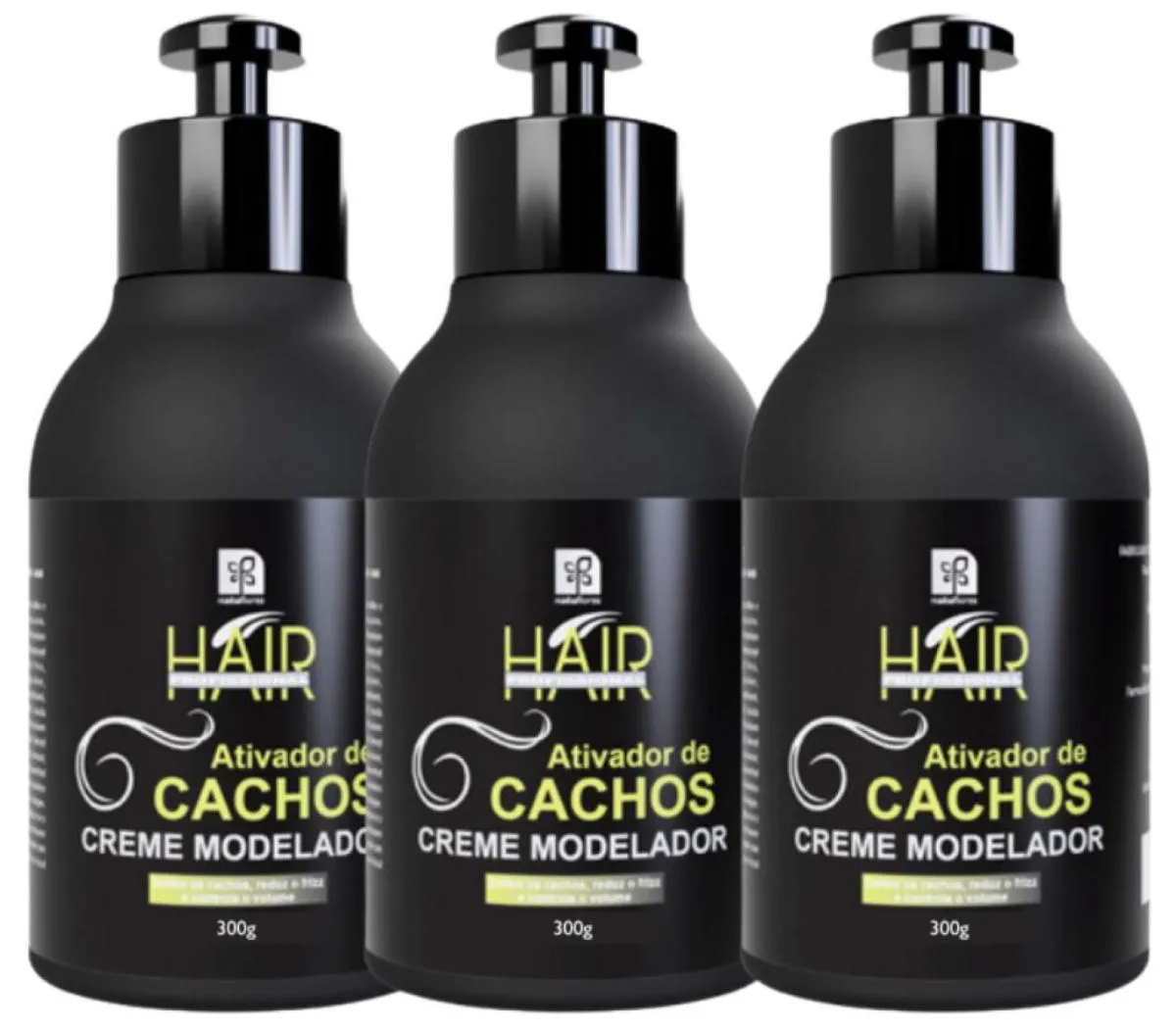 CREME MODELADOR HAIR PROFISSIONAL  ATIVADOR DE CACHOS 300ML NATUFLORES KIT 3UN
