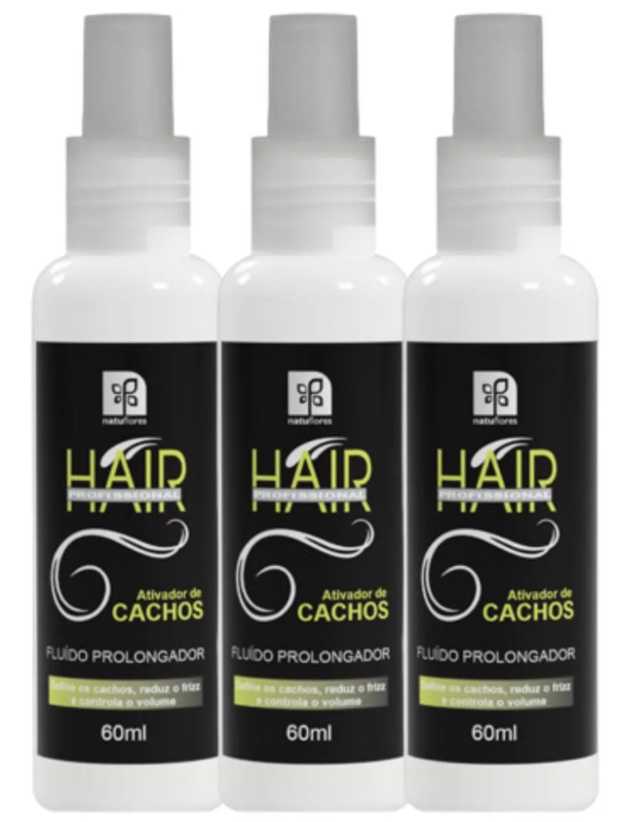 FINALIZADOR FLUIDO PROLONGADOR HAIR PROFISSIONAL  ATIVADOR DE CACHOS 60ML NATUFLORES KIT 3UN