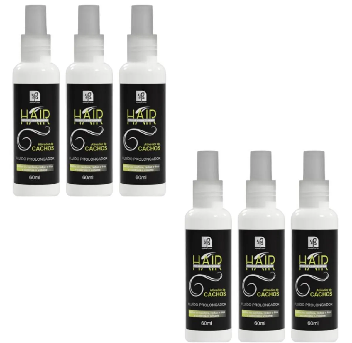 FINALIZADOR FLUIDO PROLONGADOR HAIR PROFISSIONAL  ATIVADOR DE CACHOS 60ML NATUFLORES KIT 6UN