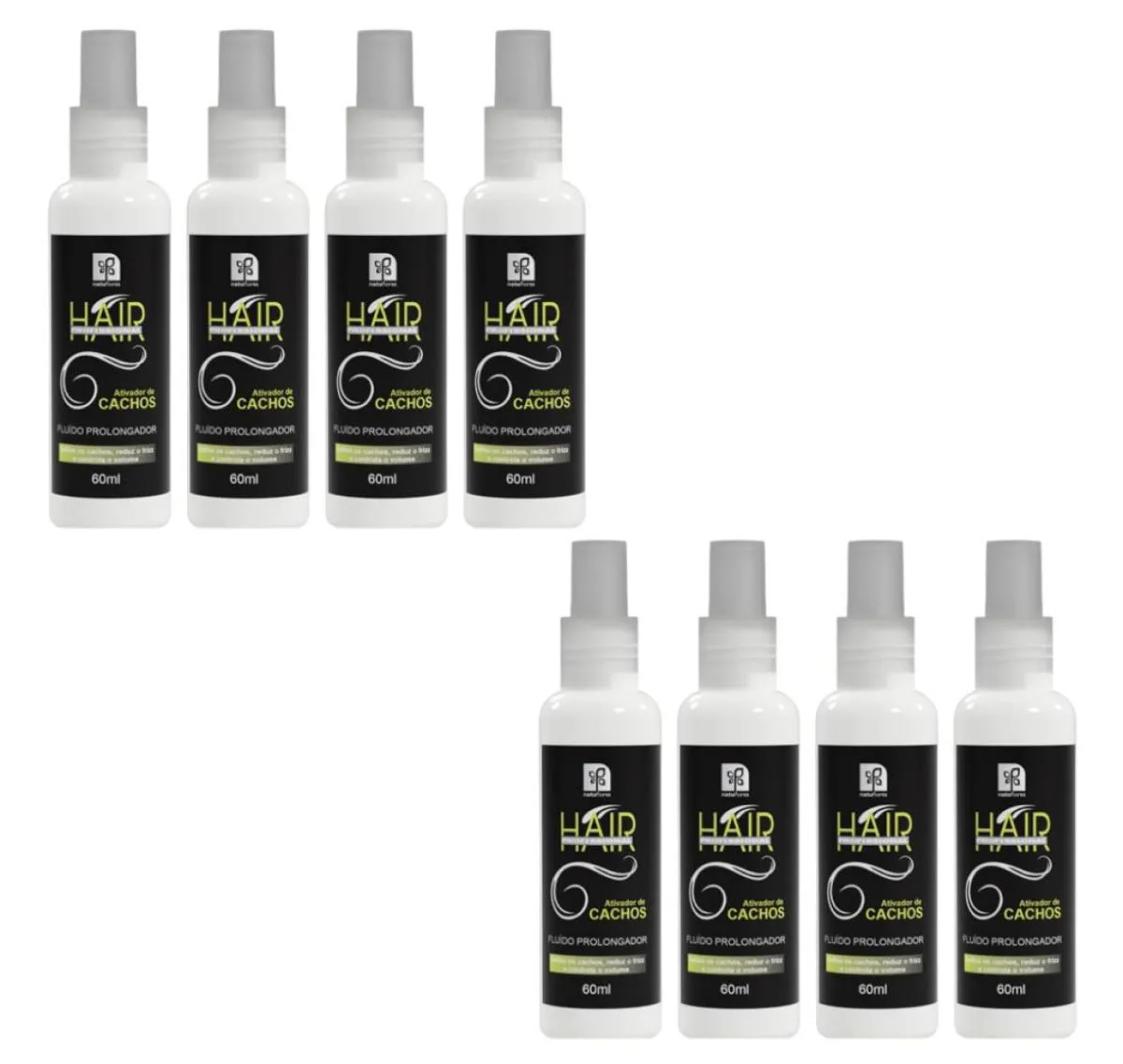FINALIZADOR FLUIDO PROLONGADOR HAIR PROFISSIONAL  ATIVADOR DE CACHOS 60ML NATUFLORES KIT 8UN