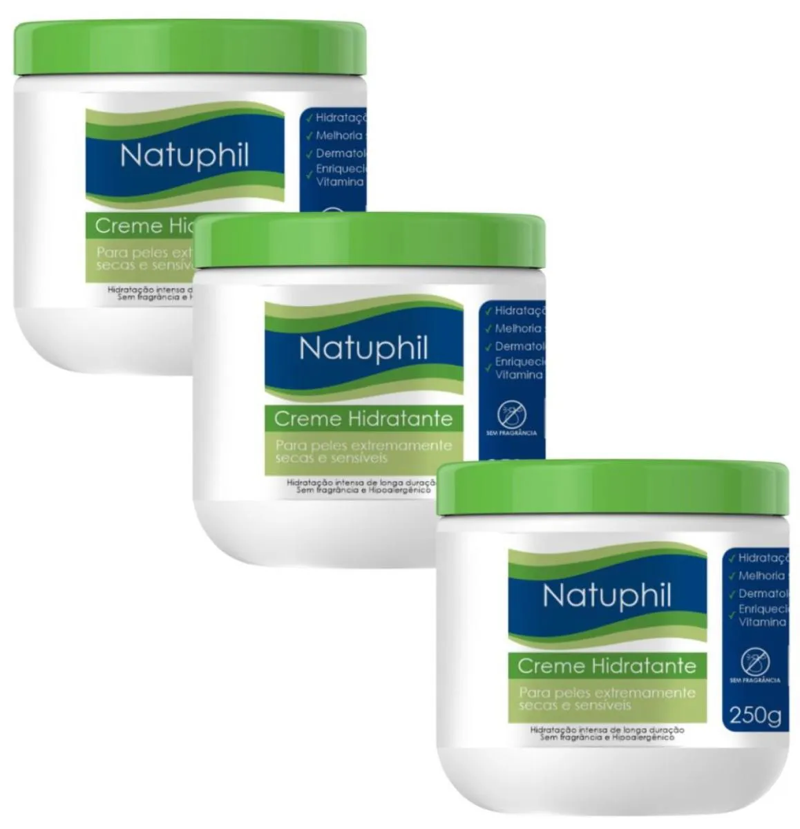 CREME HIDRATANTE HIPOALERGICO NATUPHIL 250GR NATUFLORES KIT 3UN