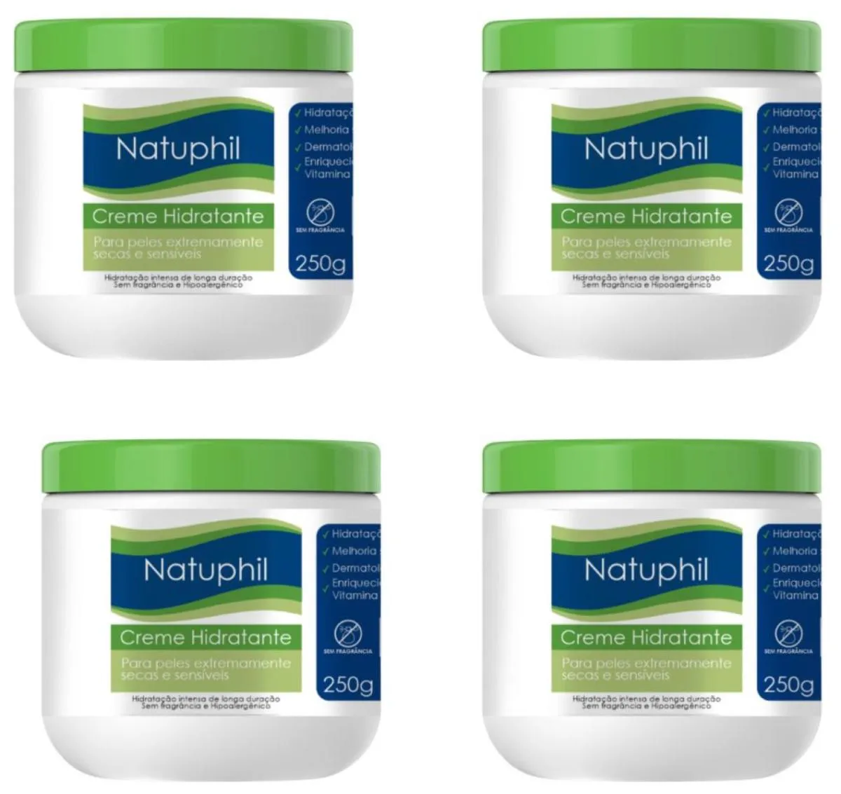 CREME HIDRATANTE HIPOALERGICO NATUPHIL 250GR NATUFLORES KIT 4UN