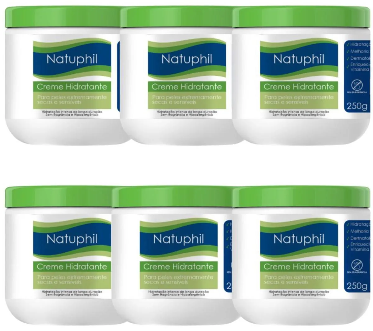 CREME HIDRATANTE HIPOALERGICO NATUPHIL 250GR NATUFLORES KIT 6UN