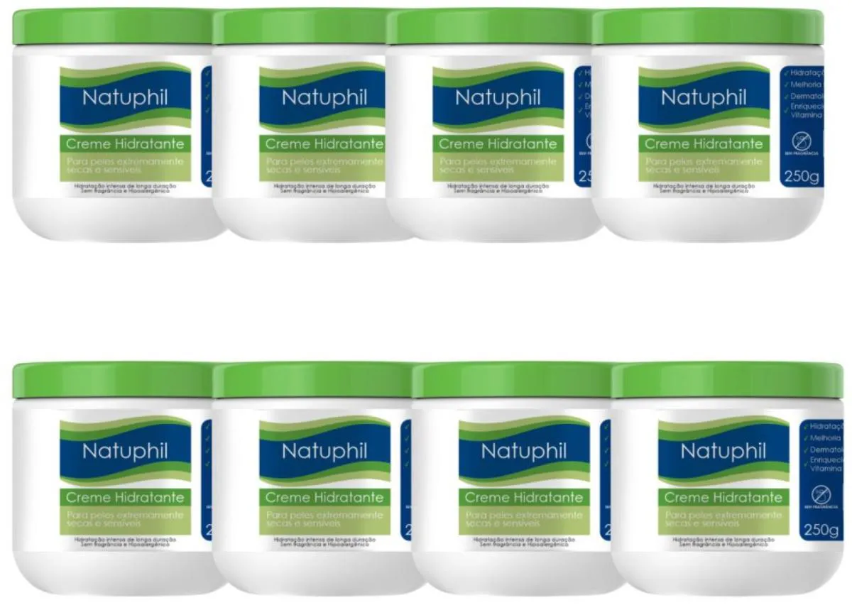 CREME HIDRATANTE HIPOALERGICO NATUPHIL 250GR NATUFLORES KIT 8UN