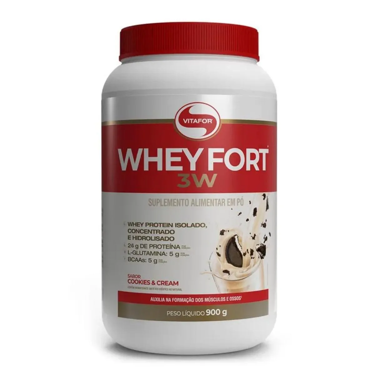 WHEY FORT 3W PROTEíNA WHEY PROTEIN HIDROLISADO 900G VITAFOR COOKIES & CREAM