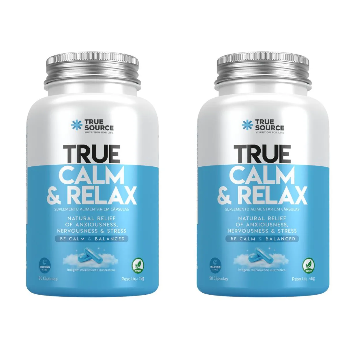 KIT 2 TRUE CALM & RELAX 90 CAPS RELAXANTE MAGNéSIO TRUESOURCE SEM Sabor