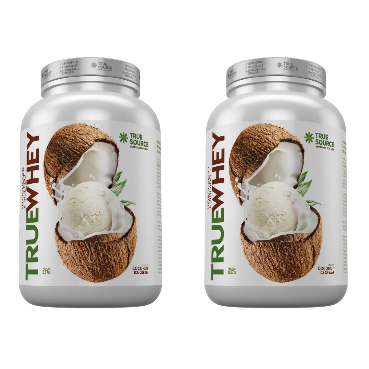 KIT 2 TRUEWHEY PROTEIN HIDROLISADO E ISOLADO COLáGENO TRUESOURCE 837G Coconut ICE Cream