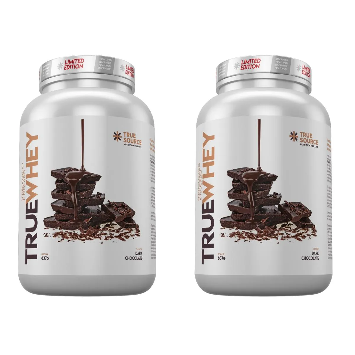 KIT 2 TRUEWHEY PROTEIN HIDROLISADO E ISOLADO COLáGENO TRUESOURCE 837G Dark Chocolate