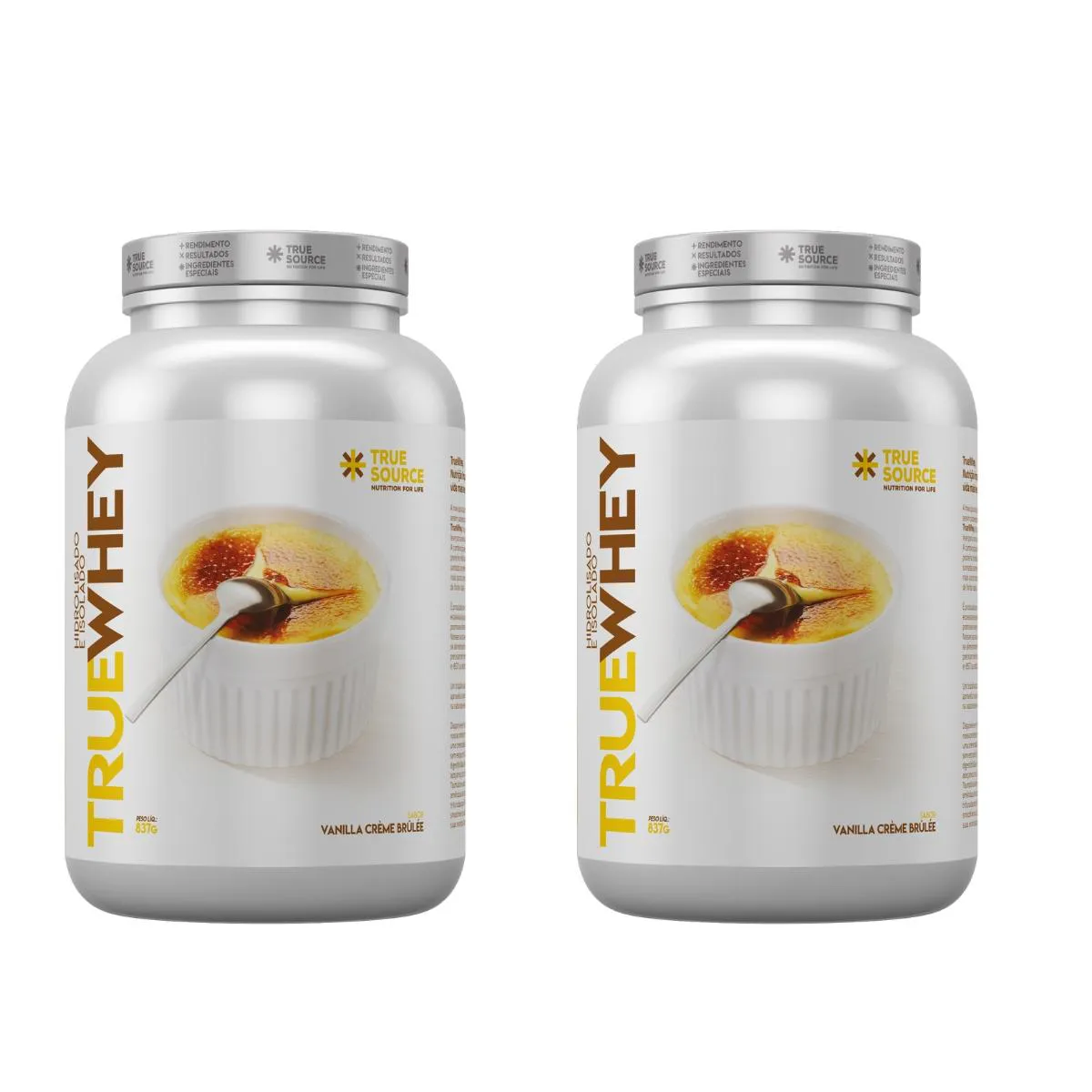 KIT 2 TRUEWHEY PROTEIN HIDROLISADO E ISOLADO COLáGENO TRUESOURCE 837G Vanilla Crème Brûllè