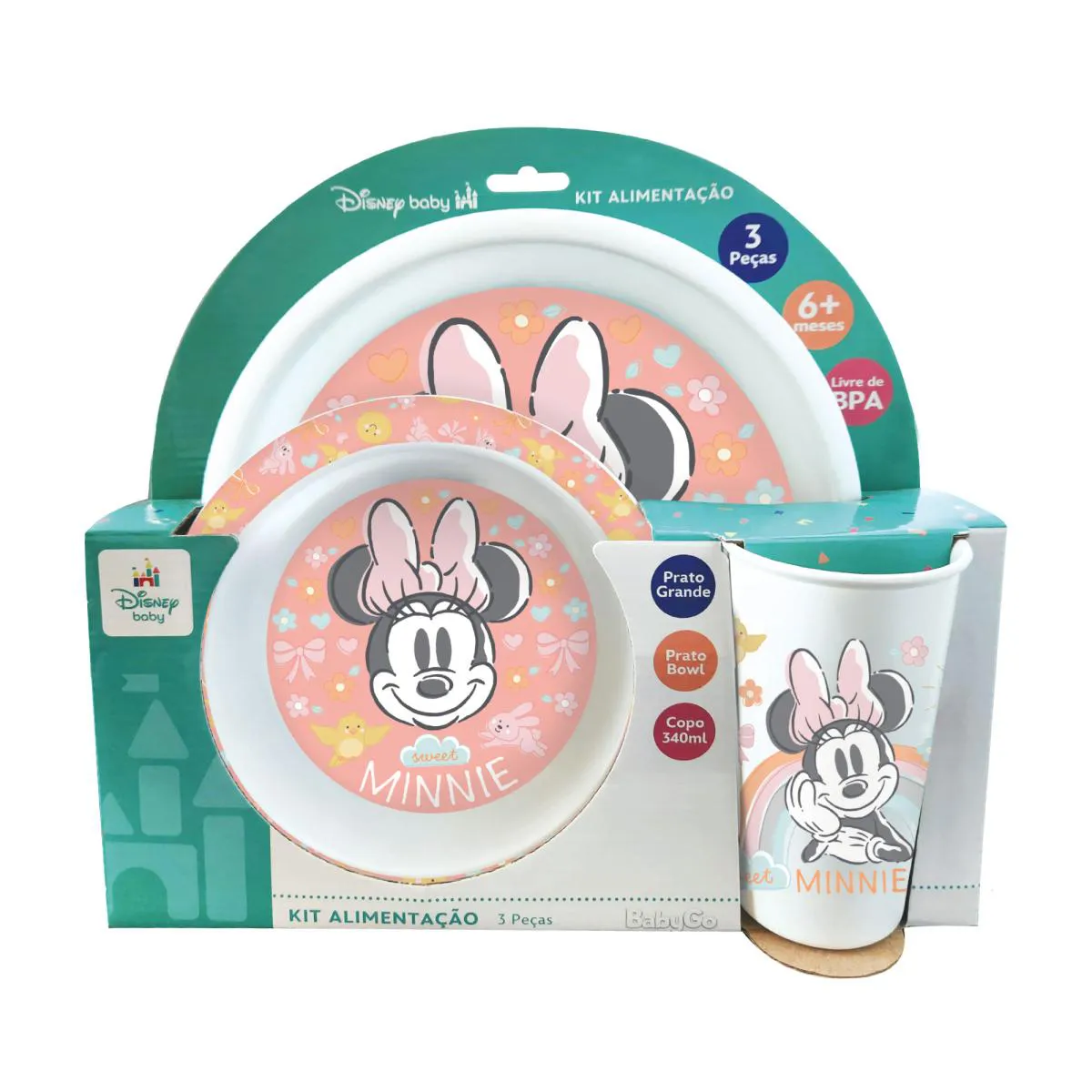 KIT REFEIçãO ALIMENTAçãO 3 PEçAS INFANTIL BEBE MINNIE
