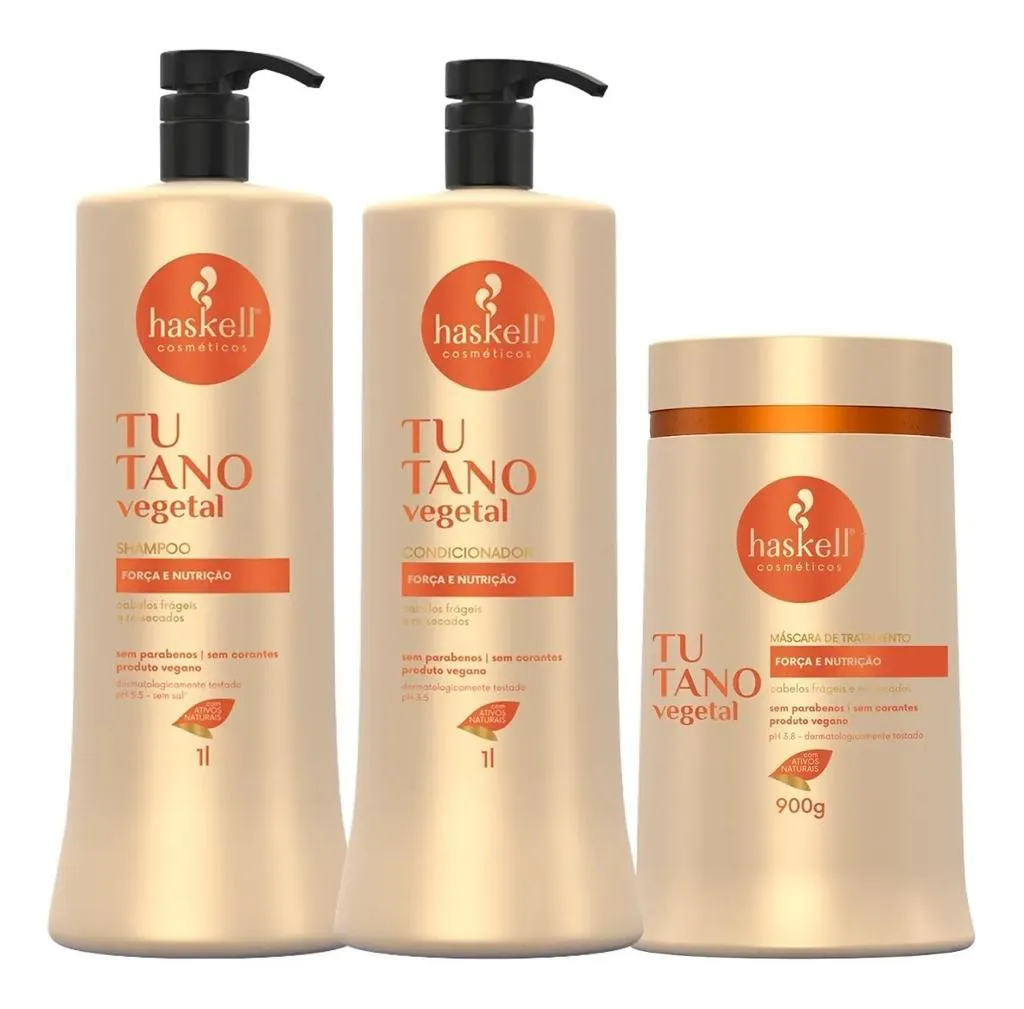 KIT HASKELL TUTANO SHAMPOO 1 LITRO 1 CONDICIONADOR 1 LITRO  1 MASCARA 900ML