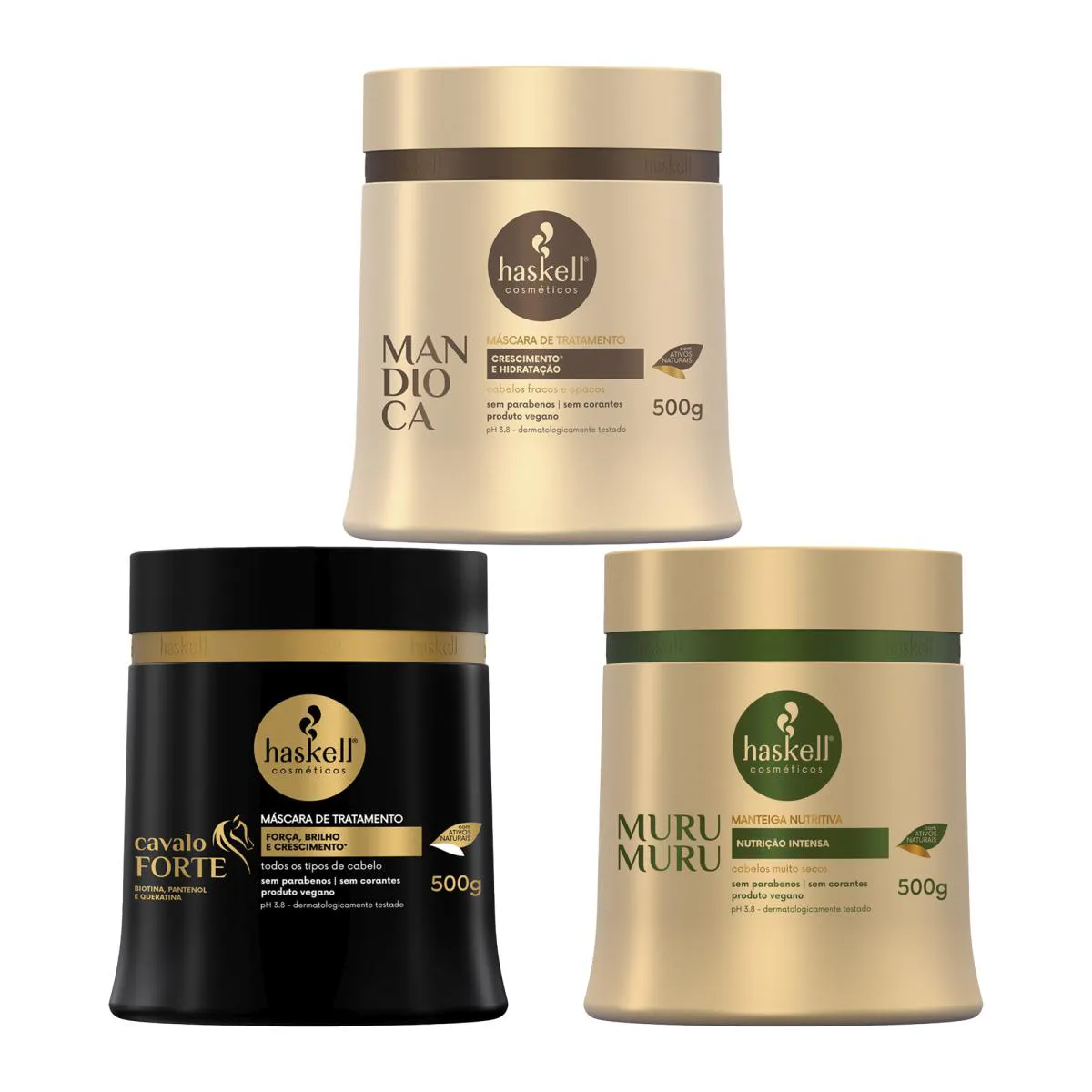 KIT HASKELL CRONOGRAMA CAPILAR MURUMURU, MANDIOCA, CAVALO FORTE