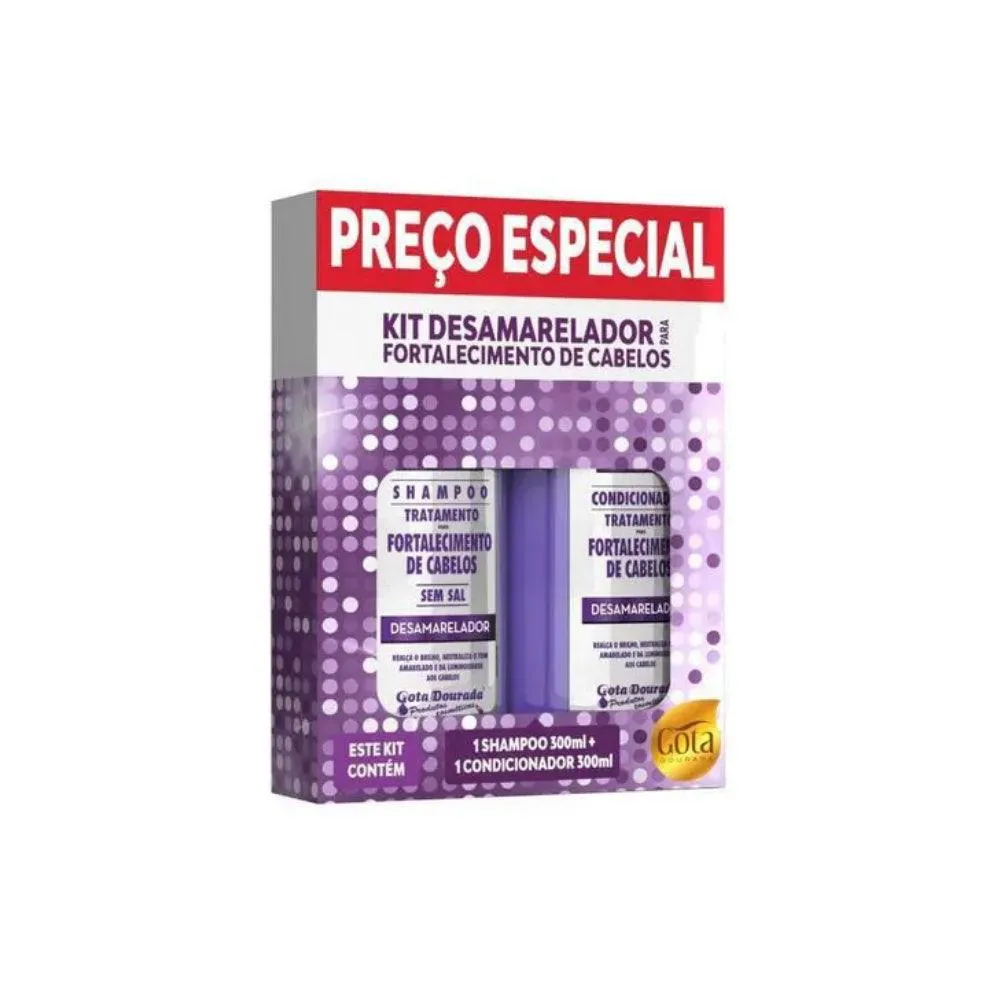 KIT SHAMPOO + CONDICIONADOR GOTA DOURADA FORTALECIMENTO DESAMARELADOR 300ML