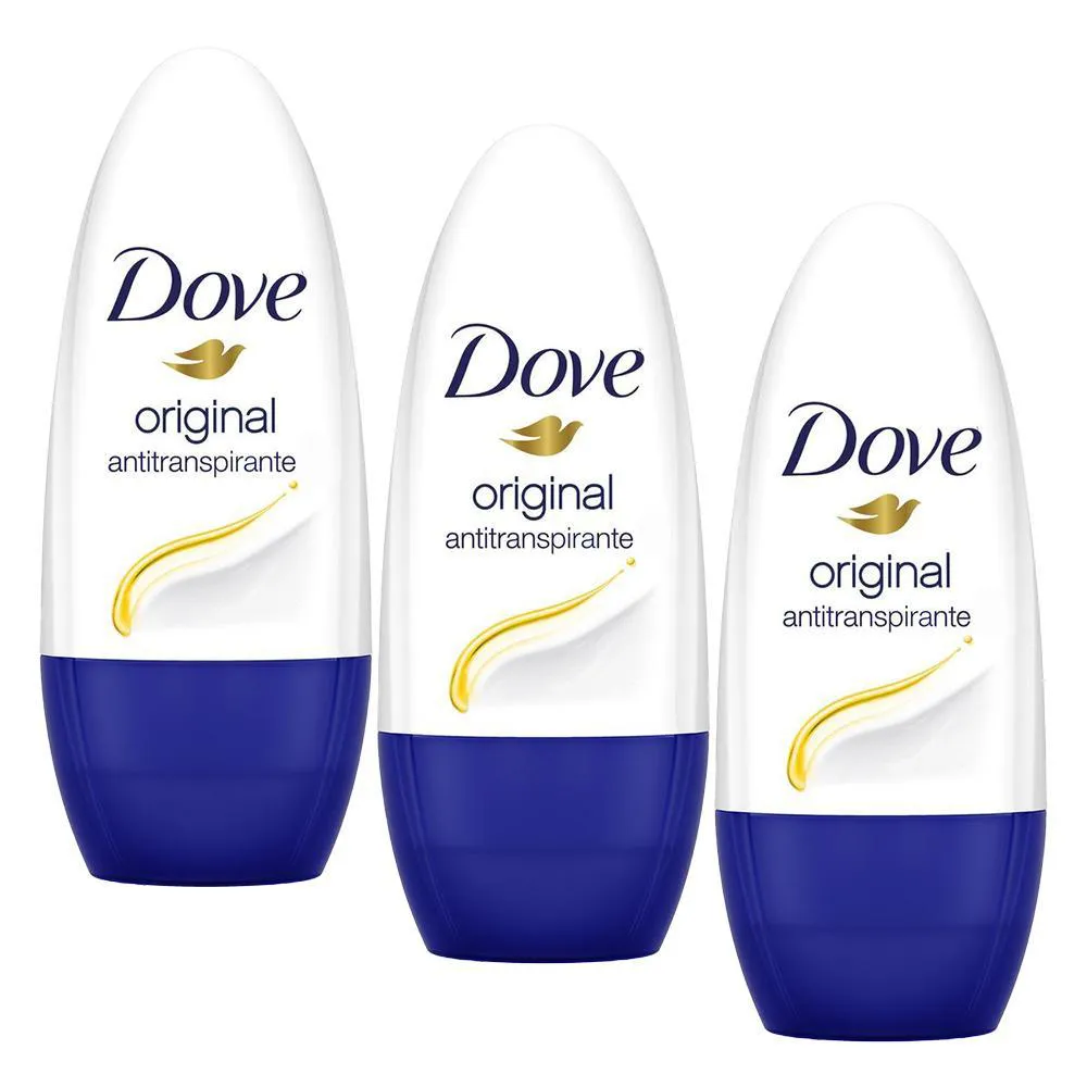 KIT 3 DESODORANTES ANTITRANSPIRANTE ROLL-ON DOVE ORIGINAL COMPACTO 30ML