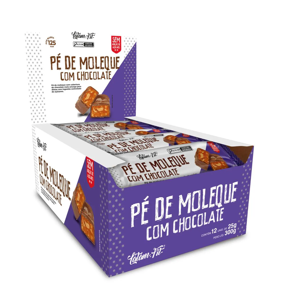Pé DE MOLEQUE COM CHOCOLATE - ZERO AçúCAR 300G (12UNI. DE 25G CADA) - LATAM FIT