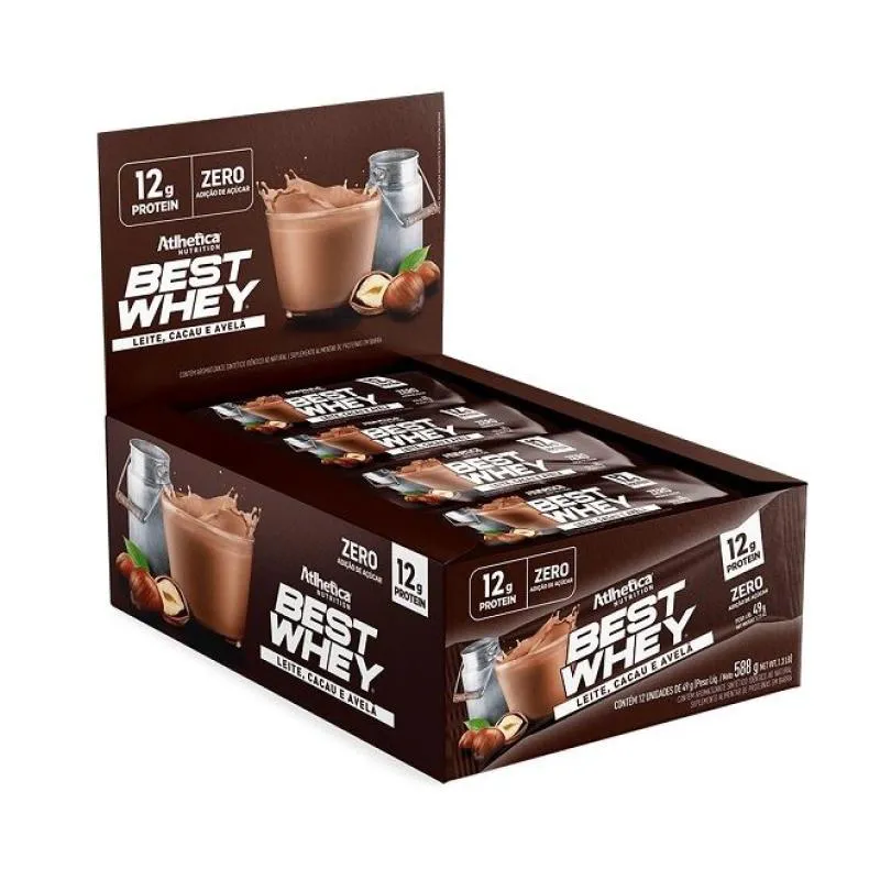 BEST WHEY BAR 744G (DISPLAY 12 UNIDADES DE 62G) - SABOR: LEITE, CACAU E AVELã (588G)
