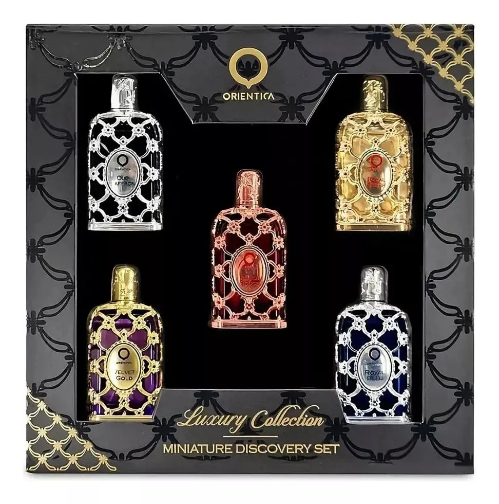 KIT 5 MINIATURAS DA ORIENTICA 7,5ML I AMBER ROUGE, OUD SAFRON, VELVET GOLD, ROYAL BLEU E ROYAL AMBER
