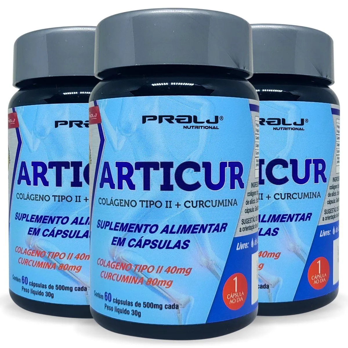 KIT 3 ARTICUR COLÁGENO TIPO 2 + CURCUMINA 180 CÁPSULAS PROLJ NUTRITIONAL