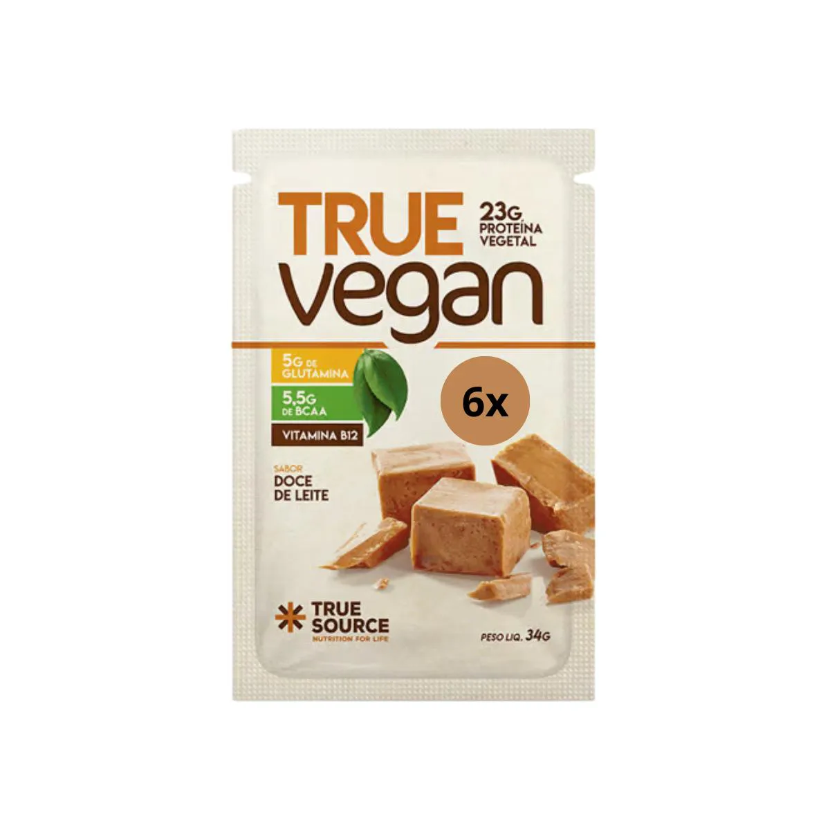 6X SACHê TRUE VEGAN PROTEíNA VEGANA DOCE DE LEITE TRUE SOURCE 34G