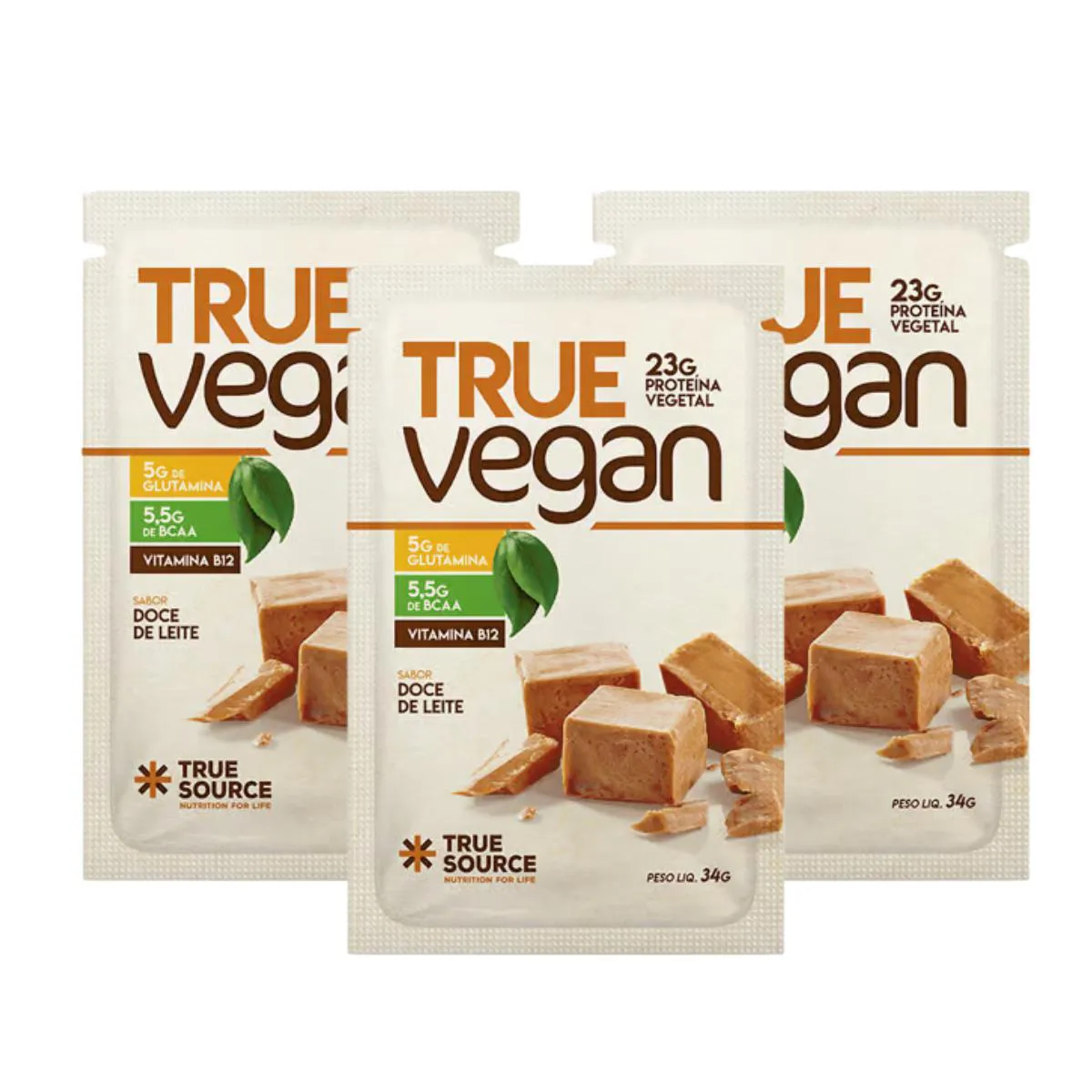 3X SACHê TRUE VEGAN PROTEíNA VEGANA DOCE DE LEITE TRUE SOURCE 34G