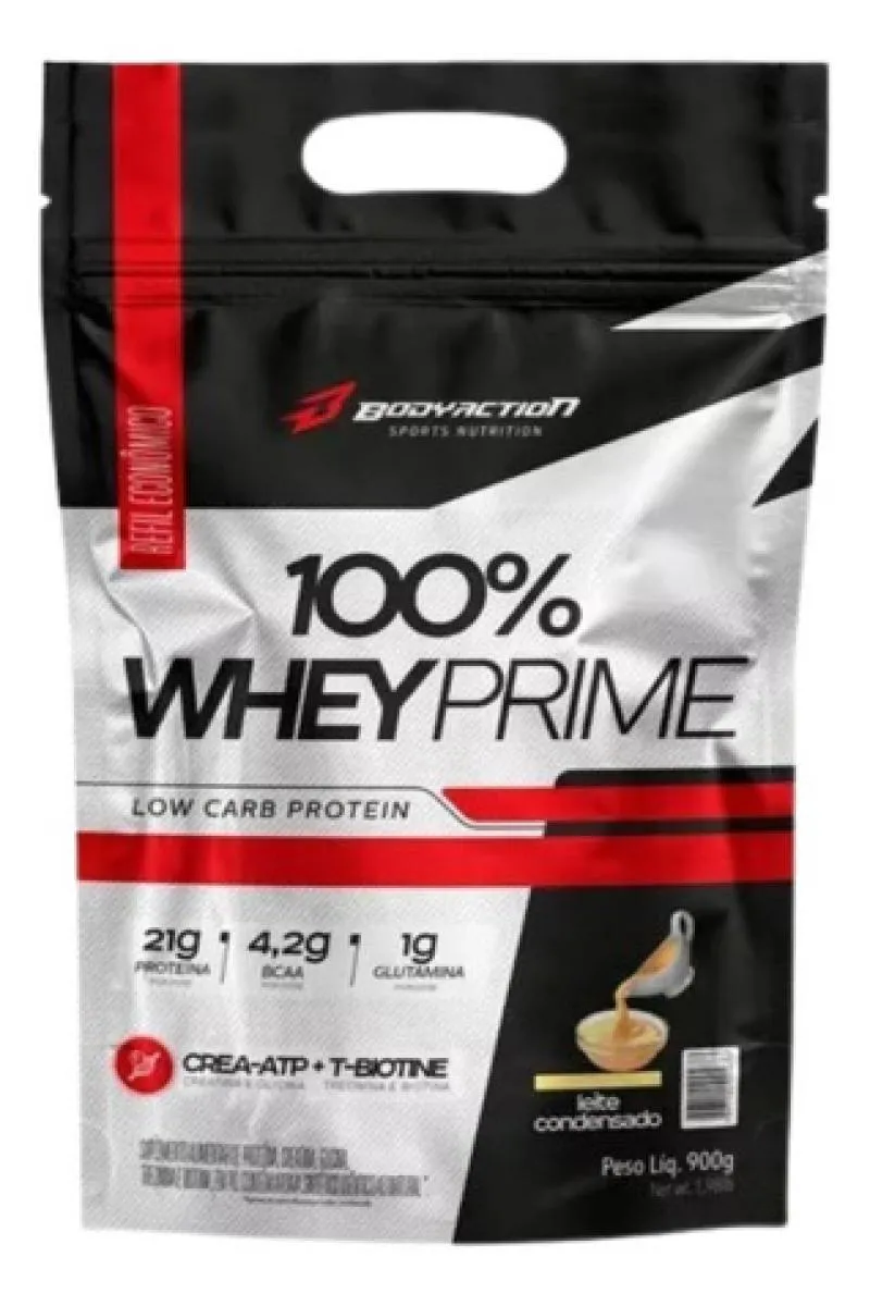 100% WHEY PRIME 900G BODYACTION COM 3G DE CREATINA NA DOSE Leite Condensado
