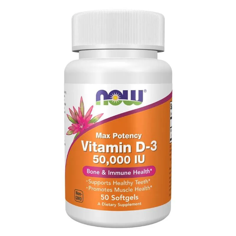 NOW FOODS, VITAMINA D3 50000UI 50 CáPSULAS SEM Sabor