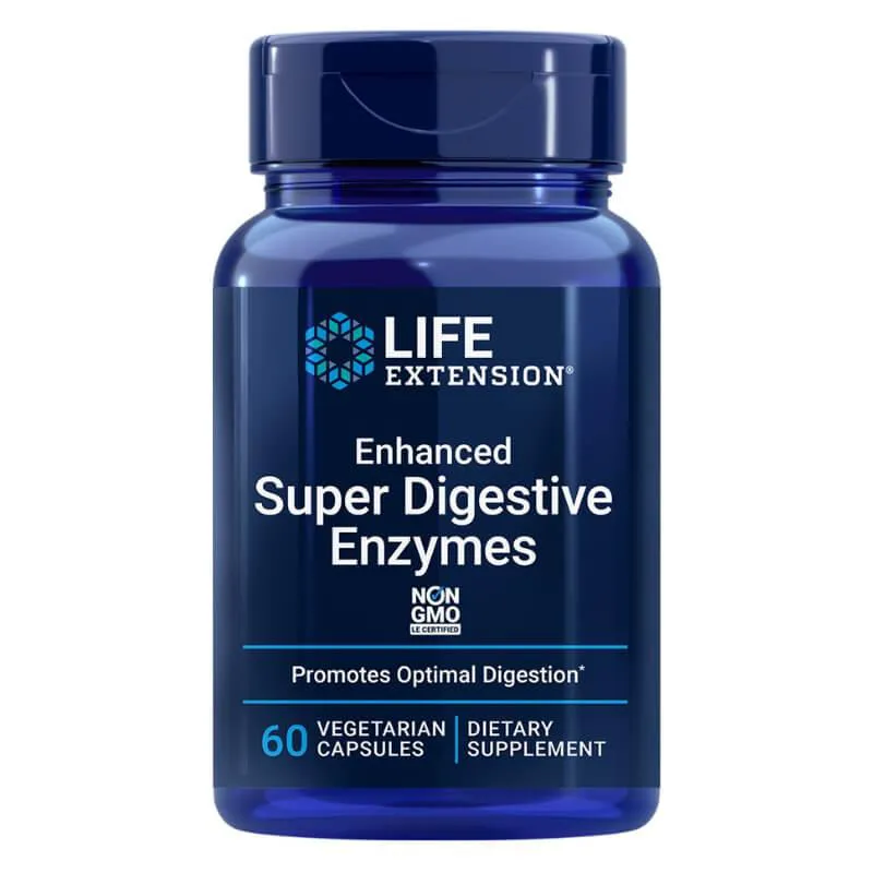 ENZIMAS SUPER DIGESTIVAS APRIMORADAS 60 CáPSULAS - LIFE EXTENSION SEM Sabor