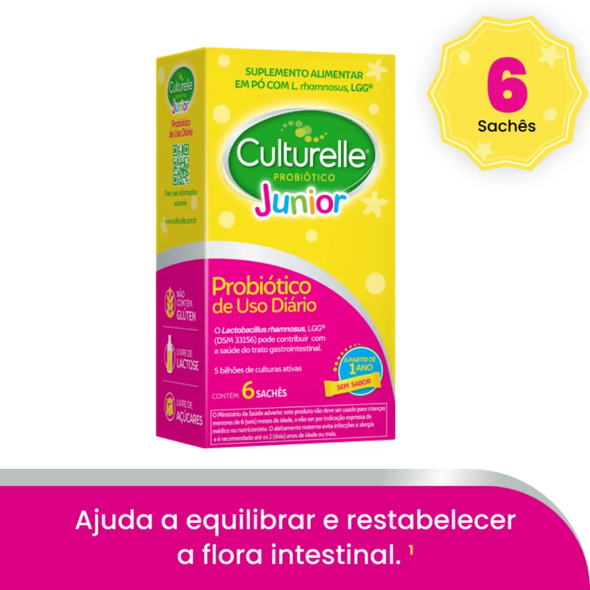 Probiótico Culturelle Junior com 6 sachês de 1,2g