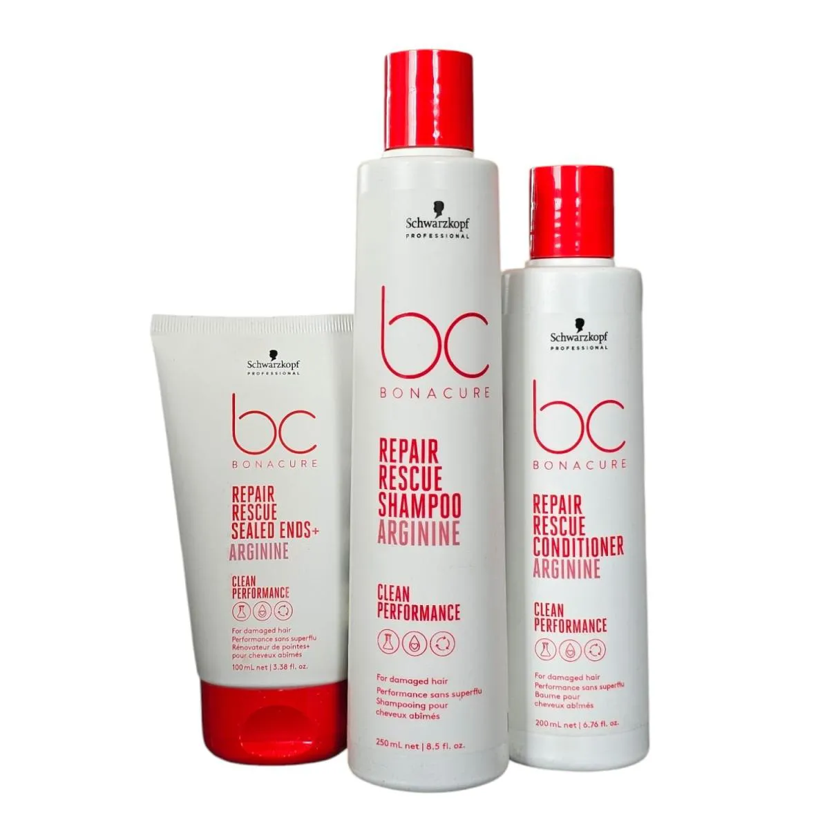 KIT BC BONACURE SCHWARZKOPF REPAIR RESCUE - SHAMPOO 250ML + CONDICIONADOR 200ML + SEALED ENDS 100ML