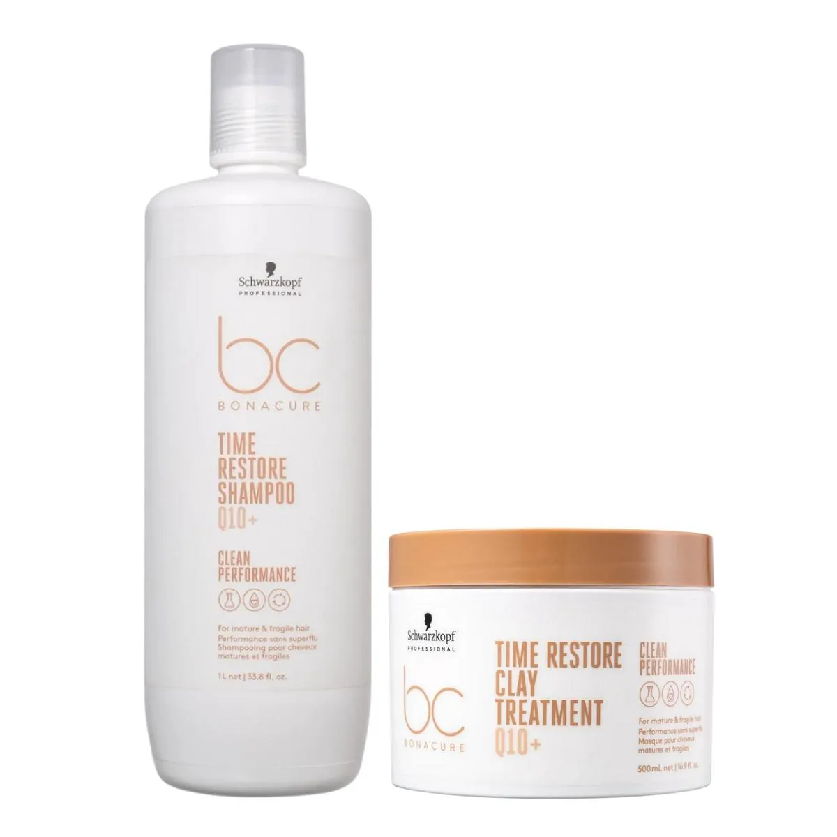 KIT SCHWARZKOPF BC CLEAN PERFORMANCE TIME RESTORE Q10 - SHAMPOO 1L +  MáSCARA 500ML