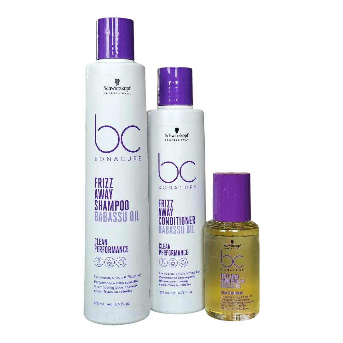 KIT SCHWARZKOPF BC CLEAN PERFORMANCE FRIZZ AWAY -  SHAMPOO 250ML + CONDICIONADOR 200ML + ÓLEO 50ML