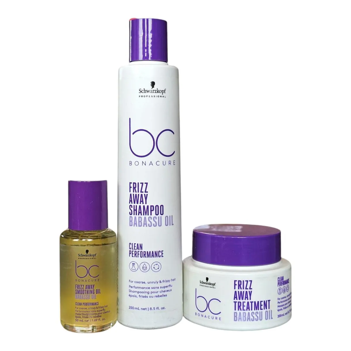 KIT SCHWARZKOPF BC CLEAN PERFORMANCE FRIZZ AWAY - SHAMPOO 250ML + MáSCARA 200ML + ÓLEO 50ML