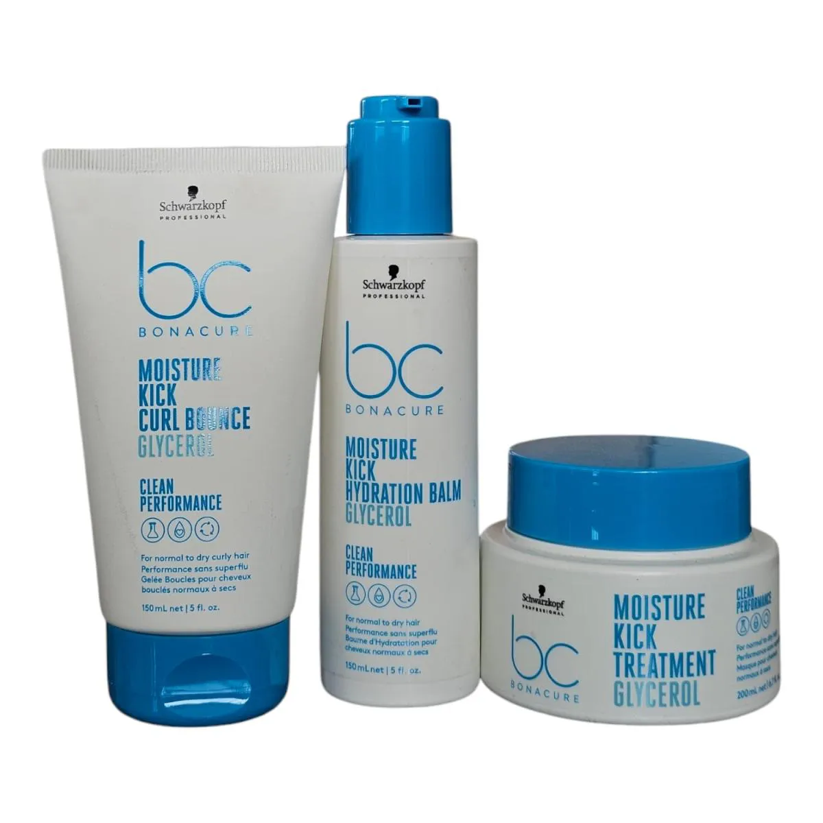 KIT SCHWARZKOPF BC CLEAN PERFORMANCE MOISTURE KICK - MáSCARA 200ML + CURL BOUNCE 150ML + HYDRATION 150ML