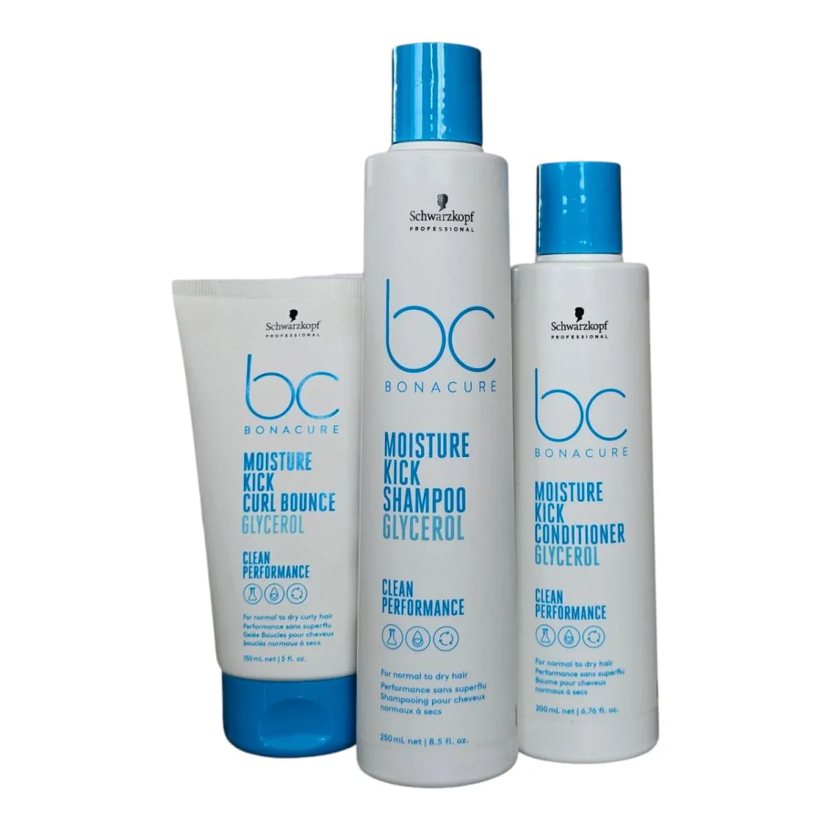 KIT SCHWARZKOPF BC CLEAN PERFORMANCE MOISTURE KICK  - SHAMPOO 250ML + CONDICIONADOR 200ML + CURL BOUNCE 150ML