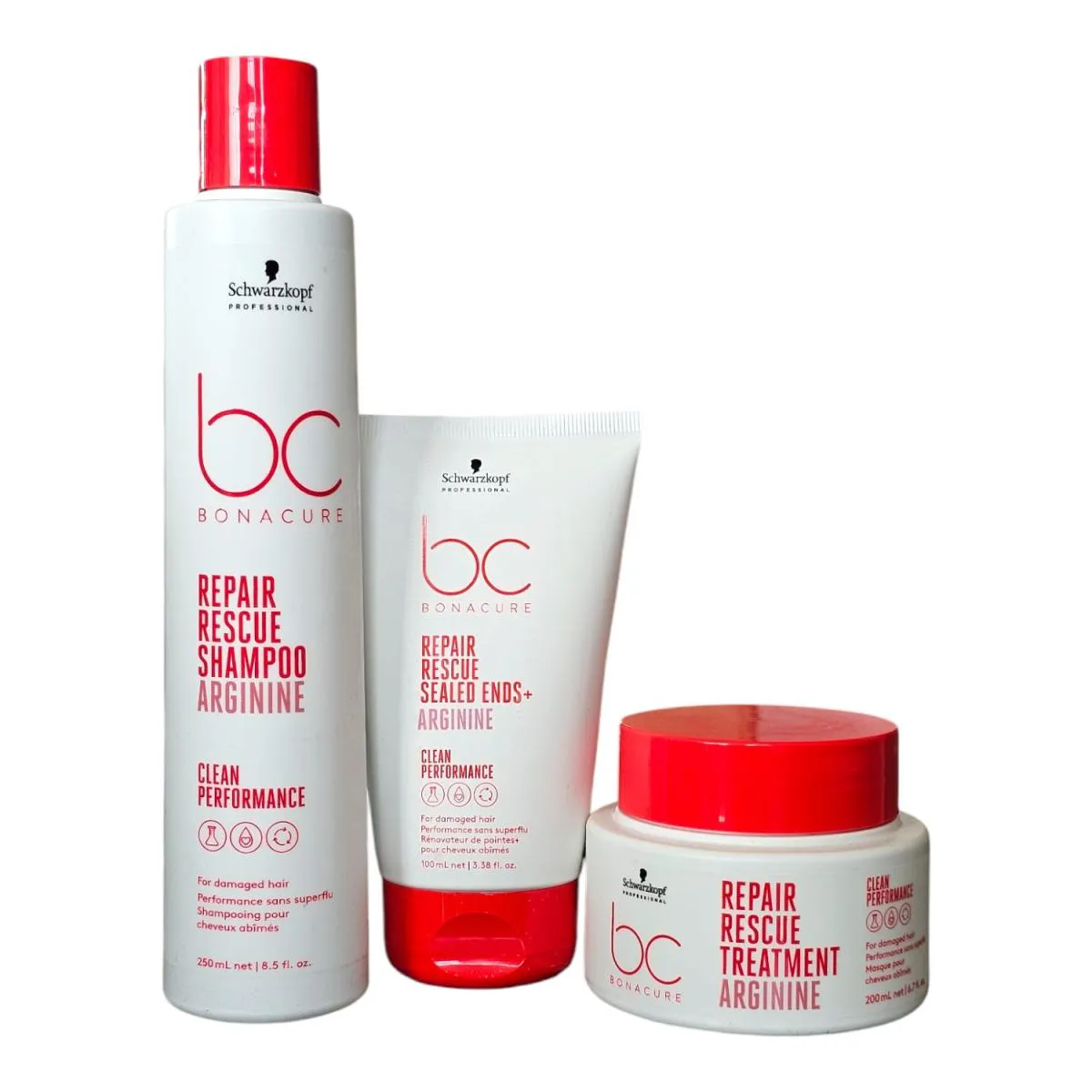 KIT BC BONACURE SCHWARZKOPF REPAIR RESCUE - SHAMPOO 250ML + MáSCARA 200ML + SEALED ENDS 100ML