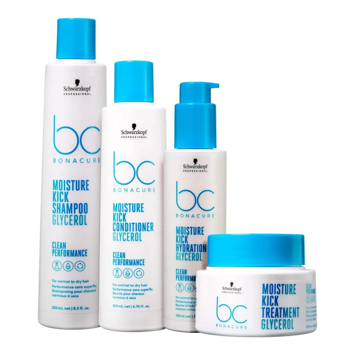 KIT SCHWARZKOPF BC BONACURE MOISTURE KICK - SHAMPOO 250ML + CONDICIONADOR 200ML + MASCARA 200G + HYDRATION BALM 150ML
