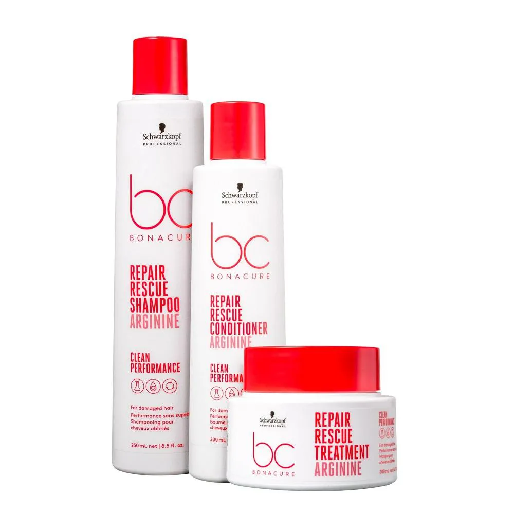 KIT BC BONACURE SCHWARZKOPF REPAIR RESCUE - SHAMPOO 250ML + CONDICIONADOR 200ML + MáSCARA 200G 