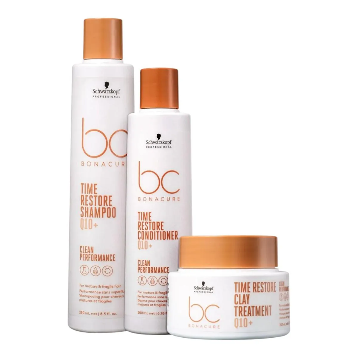KIT SCHWARZKOPF BC CLEAN PERFORMANCE TIME RESTORE Q10 - SHAMPOO 250ML + CONDICIONADOR 200ML + MáSCARA 200G