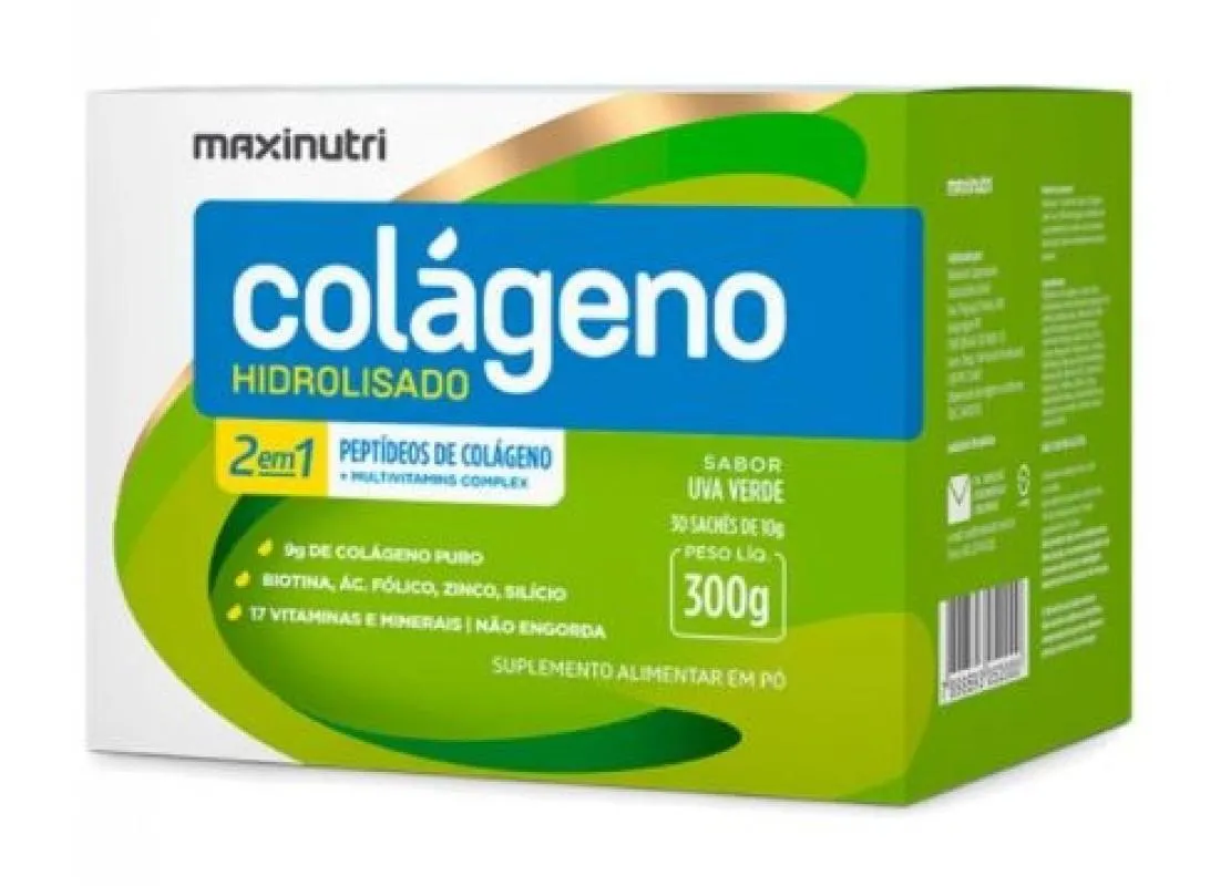 COLáGENO HIDROLISADO 2 EM 1 (30 SACHêS DE 10G) - SABOR: UVA VERDE
