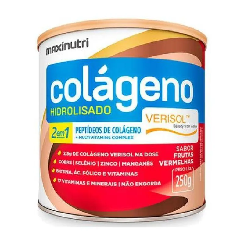COLáGENO HIDROLISADO 2 EM 1 VERISOL (250G) - SABOR: FRUTAS VERMELHAS