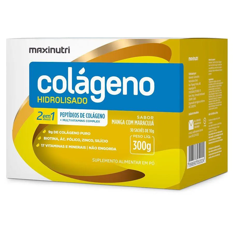 COLáGENO HIDROLISADO 2 EM 1 (30 SACHêS DE 10G) - SABOR: MANGA C/ MARACUJá