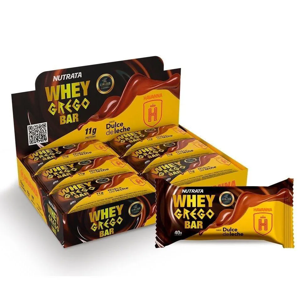 WHEY GREGO BAR CAIXA COM 12 UNIDADES (480G) - SABOR: DOCE DE LEITE HAVANNA