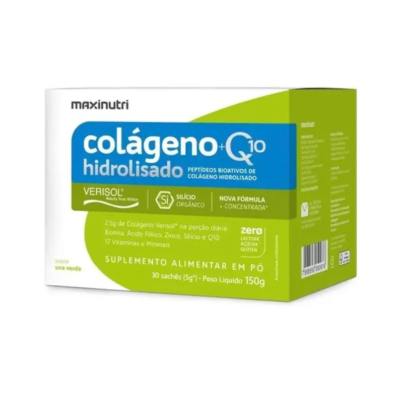 COLáGENO HIDROLISADO 2 EM 1 VERISOL + Q10 (30 SACHêS DE 5G) - SABOR: UVA VERDE