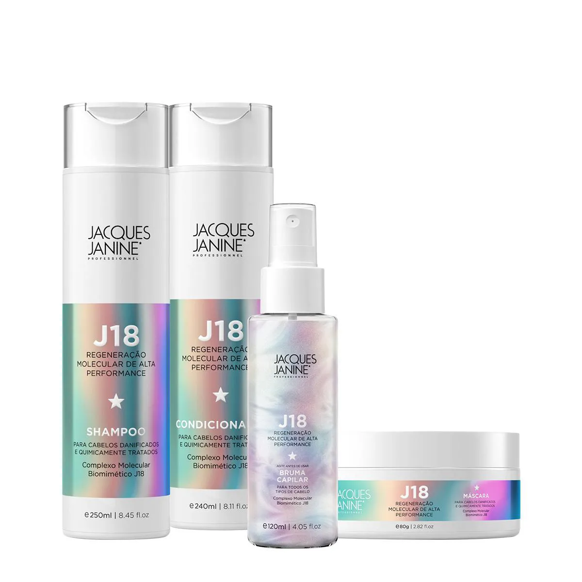 KIT JACQUES JANINE PROFESSIONNEL J18 SHAMPOO CONDICIONADOR MáSCARA E BRUMA CAPILAR (4 PRODUTOS)