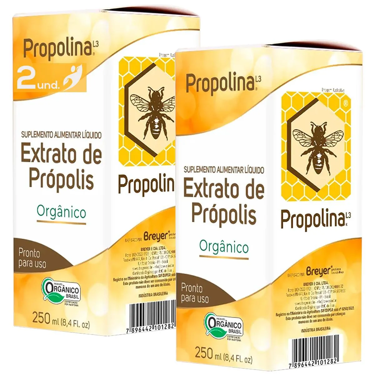KIT 2 PROPOLINA L3 EXTRATO DE PRóPOLIS DILUíDO EM ÁGUA ORGâNICO 250ML