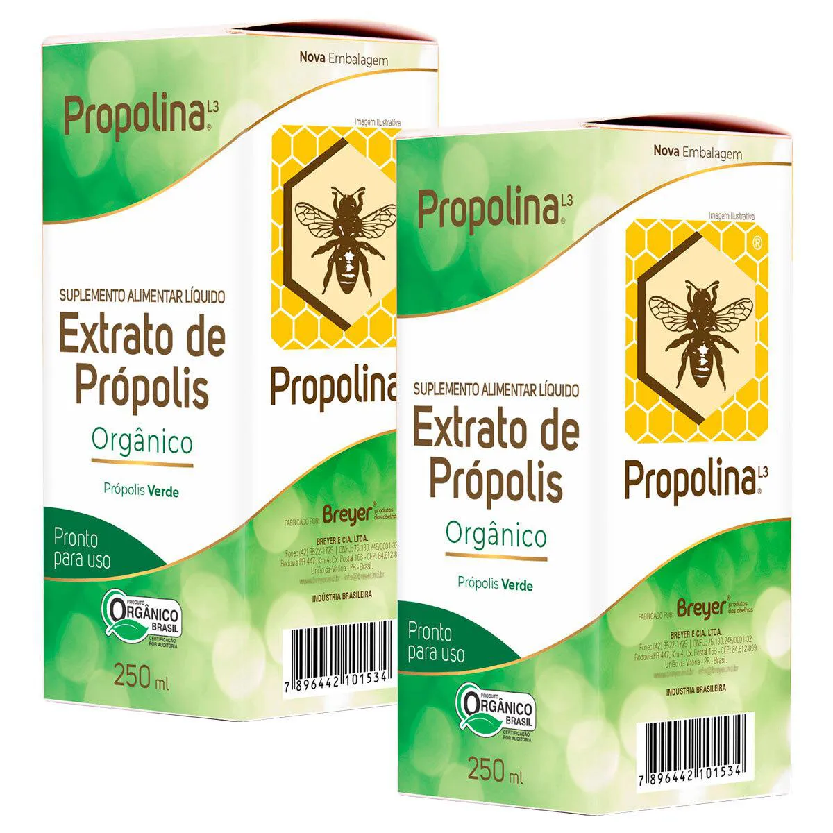 KIT 2 PROPOLINA L3 COM EXTRATO DE PRóPOLIS VERDE ORGâNICO 250ML