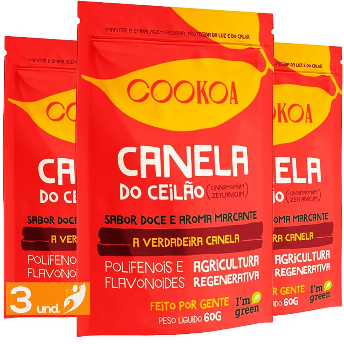 KIT 3 CANELA DO CEILãO EM Pó COOKOA CINNAMOMUM ZEYLANICUM 60G