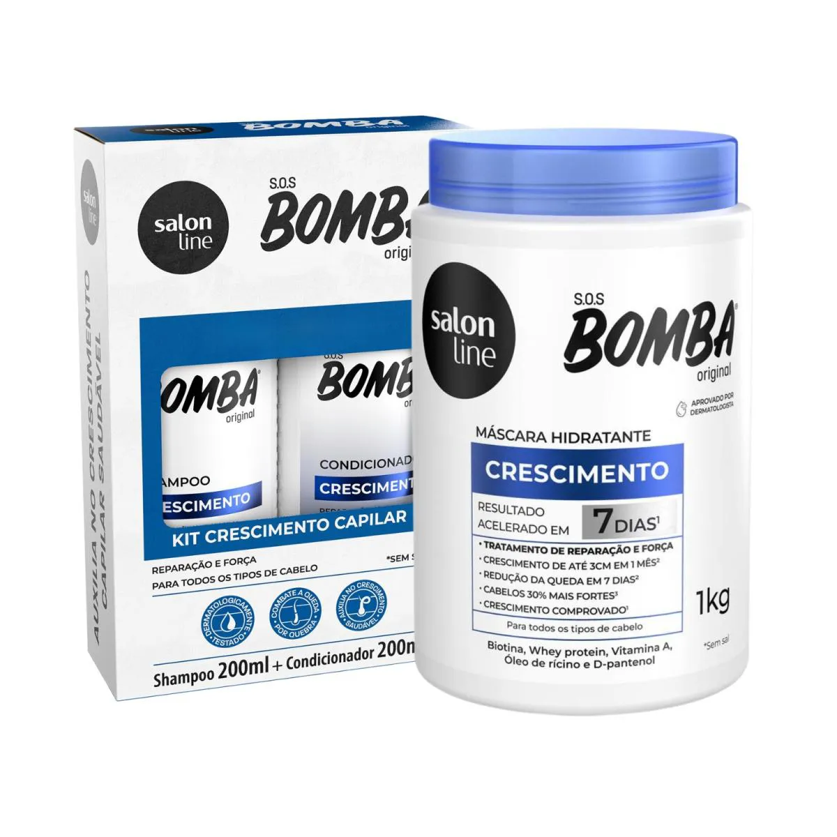KIT SHAMPOO CONDICIONADOR MáSCARA BOMBA HIDRATA SALON LINE